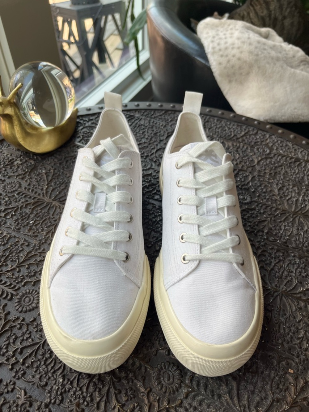 SAM EDELMAN SONIA PLATFORM WHITE CANVAS SNEAKERS 9 - Picture 8 of 12